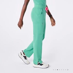 FIGS Straight-Leg Scrub Pants in Mint with Pink Drawstring